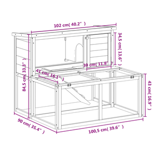 vidaXL Rabbit Hutch Brown 102x90x84.5 cm Solid Wood Pine - Giant Lobelia