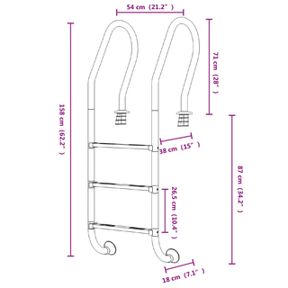 vidaXL Pool Ladder 54x38x158 cm 304 Stainless Steel - Giant Lobelia