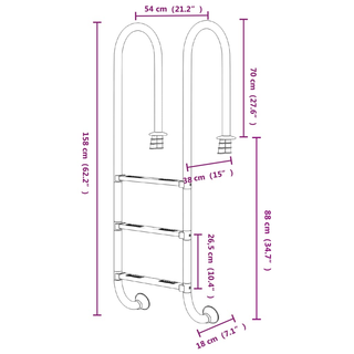 vidaXL Pool Ladder 54x38x158 cm 304 Stainless Steel - Giant Lobelia