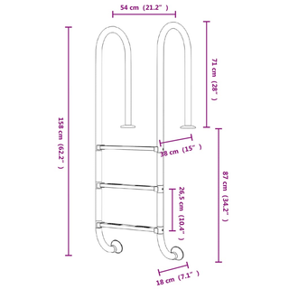 vidaXL Pool Ladder 54x38x158 cm 304 Stainless Steel - Giant Lobelia