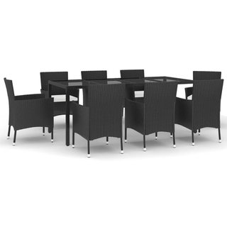 9 Piece Garden Dining Set with Cushions Black Poly Rattan - Giant Lobelia