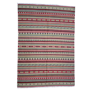 Vintage Natural Gray Striped Kilim Rug - Giant Lobelia