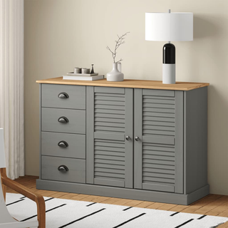 Sideboard with Drawers VIGO 113x40x75 cm Grey Solid Wood Pine - Giant Lobelia