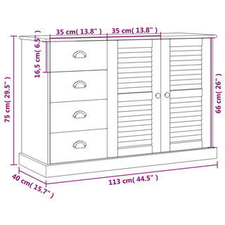 Sideboard with Drawers VIGO 113x40x75 cm Grey Solid Wood Pine - Giant Lobelia