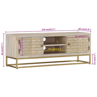 TV Cabinet 110x30x40 cm Solid Bleached Wood Mango - Giant Lobelia