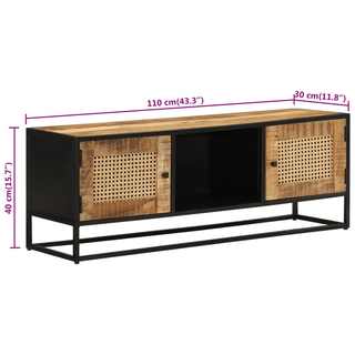 vidaXL TV Cabinet 110x30x40 cm Solid Rough Wood Mango&Iron - Giant Lobelia