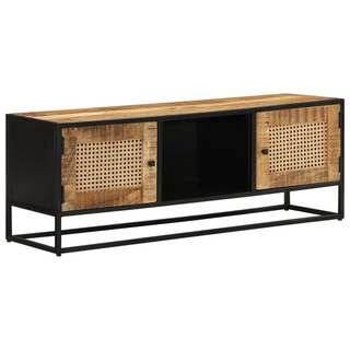 vidaXL TV Cabinet 110x30x40 cm Solid Rough Wood Mango&Iron - Giant Lobelia