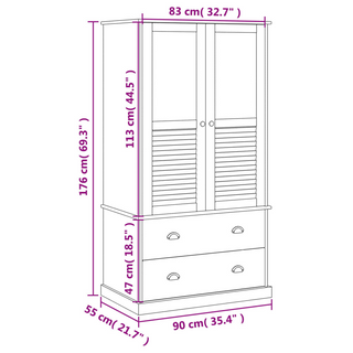 vidaXL Wardrobe VIGO Grey 90x55x176 cm Solid Wood Pine - Giant Lobelia