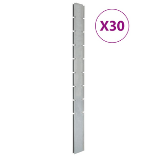 Garden Fence Posts 30 pcs Silver 220 cm Galvanised Steel - Giant Lobelia