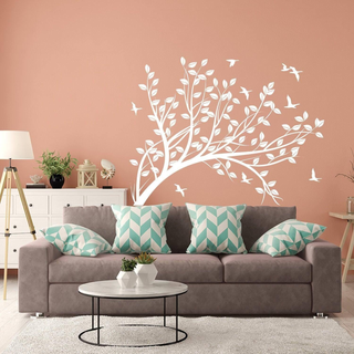 Branch Wall Tree Sticker Vinyl Decal - Bird Kids Room Decals - Girls Nursery Birds Flower Baby Art Mural - Leaves Decor Girl Removable Decal - Giant Lobelia