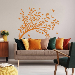 Branch Wall Tree Sticker Vinyl Decal - Bird Kids Room Decals - Girls Nursery Birds Flower Baby Art Mural - Leaves Decor Girl Removable Decal - Giant Lobelia