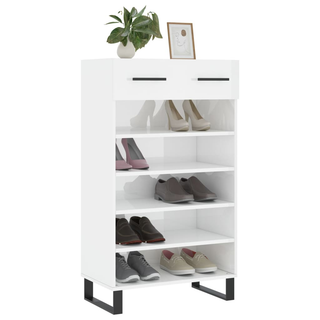 Shoe Cabinet High Gloss White 60x35x105 cm Engineered Wood - Giant Lobelia