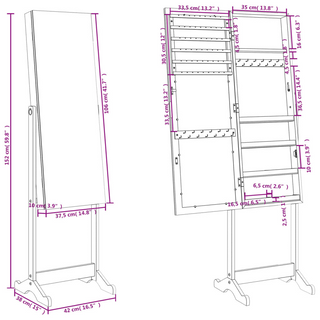 Mirror Jewellery Cabinet Free Standing 42x38x152 cm - Giant Lobelia