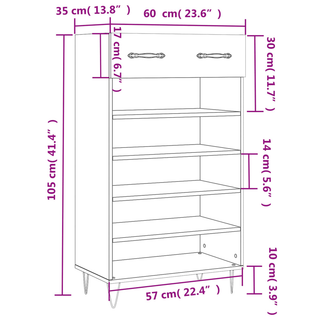 Shoe Cabinet Grey Sonoma 60x35x105 cm Engineered Wood - Giant Lobelia