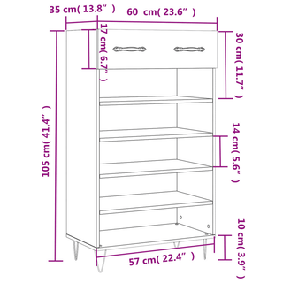 vidaXL Shoe Cabinet High Gloss White 60x35x105 cm Engineered Wood - GIANT LOBELIA