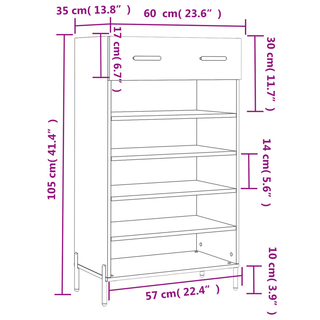 vidaXL Shoe Cabinet Grey Sonoma 60x35x105 cm Engineered Wood - GIANT LOBELIA