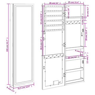 Mirror Jewellery Cabinet with LED Lights Wall Mounted White - Giant Lobelia