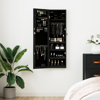 Mirror Jewellery Cabinet with LED Lights Wall Mounted Black - Giant Lobelia