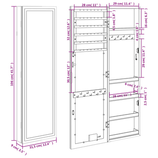 Mirror Jewellery Cabinet with LED Lights Wall Mounted Black - Giant Lobelia