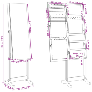 Mirror Jewellery Cabinet Free Standing White 42x38x152 cm - Giant Lobelia