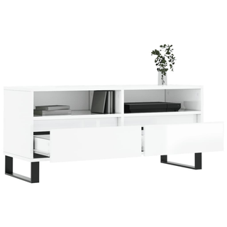 TV Cabinet High Gloss White 100x34.5x44.5 cm Engineered Wood - Giant Lobelia