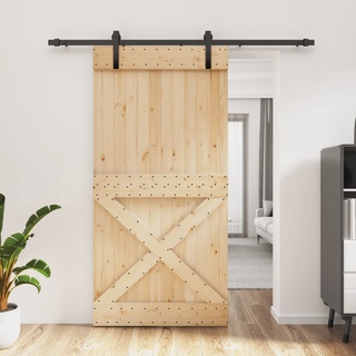 Sliding Door with Hardware Set 100x210 cm Solid Wood Pine - Giant Lobelia