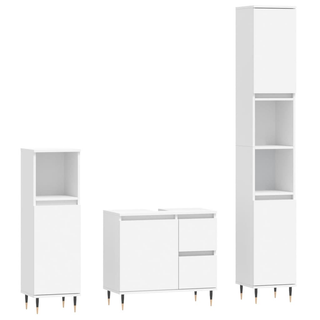 3 Piece Bathroom Furniture Set White Engineered Wood - Giant Lobelia