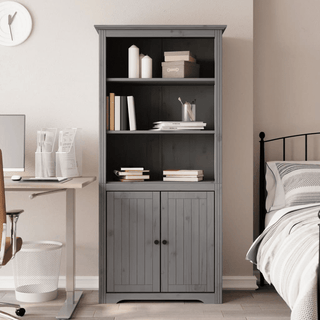 Bookcase BODO Grey - French Design, Ample Storage Space - Giant Lobelia