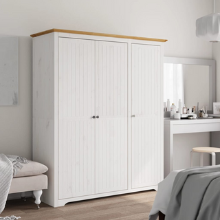 vidaXL Wardrobe BODO White and Brown 151.5x52x176.5cm Solid Wood Pine - Giant Lobelia