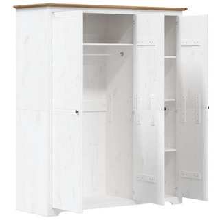 vidaXL Wardrobe BODO White and Brown 151.5x52x176.5cm Solid Wood Pine - Giant Lobelia