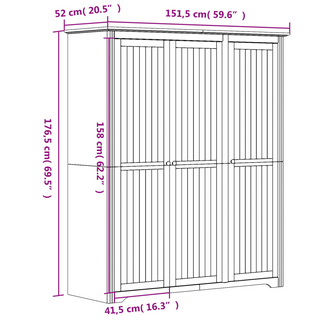 vidaXL Wardrobe BODO White and Brown 151.5x52x176.5cm Solid Wood Pine - Giant Lobelia