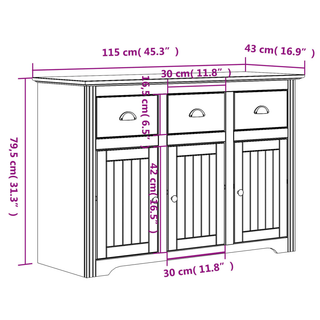 vidaXL Sideboard BODO White and Brown 115x43x79.5 cm Solid Wood Pine - Giant Lobelia