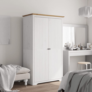 vidaXL Wardrobe BODO White and Brown 101x52x176.5 cm Solid Wood Pine - Giant Lobelia