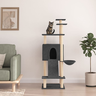 Cat Tree with Sisal Scratching Posts Dark Grey 153 cm - Giant Lobelia