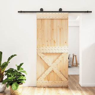 Sliding Door with Hardware Set 90x210 cm Solid Wood Pine - Giant Lobelia