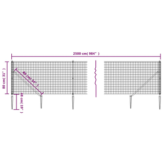 Wire Mesh Fence with Spike Anchors Anthracite 0.8x25 m - Giant Lobelia