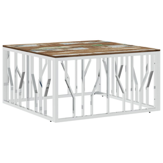 vidaXL Coffee Table Silver Stainless Steel and Solid Wood Reclaimed - Giant Lobelia