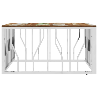 vidaXL Coffee Table Silver Stainless Steel and Solid Wood Reclaimed - Giant Lobelia