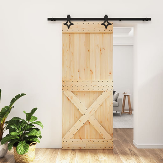 Sliding Door with Hardware Set 85x210 cm Solid Wood Pine - Giant Lobelia