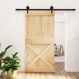 Sliding Door with Hardware Set 100x210 cm Solid Wood Pine - Giant Lobelia