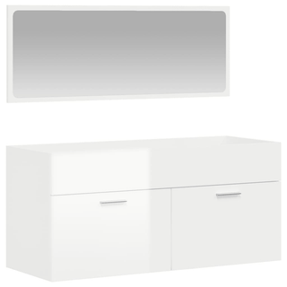 Bathroom Cabinet with Mirror High Gloss White Engineered Wood - Giant Lobelia