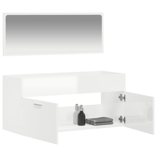 Bathroom Cabinet with Mirror High Gloss White Engineered Wood - Giant Lobelia