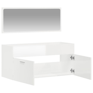 Bathroom Cabinet with Mirror High Gloss White Engineered Wood - Giant Lobelia