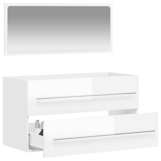 Bathroom Cabinet with Mirror High Gloss White Engineered Wood - Giant Lobelia