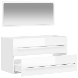 Bathroom Cabinet with Mirror High Gloss White Engineered Wood - Giant Lobelia