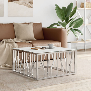 vidaXL Coffee Table Silver 80x80x40 cm Stainless Steel and Glass - Giant Lobelia