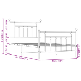 Metal Bed Frame with Headboard and Footboard Black 80x200 cm - Giant Lobelia