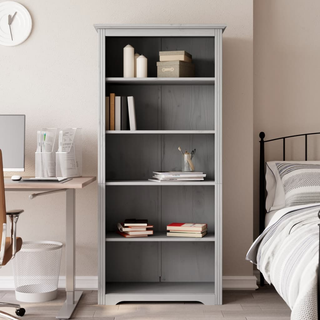 Bookcase BODO Grey - Solid Wood Pine, 5-Tier, 80x38x180 cm - Giant Lobelia