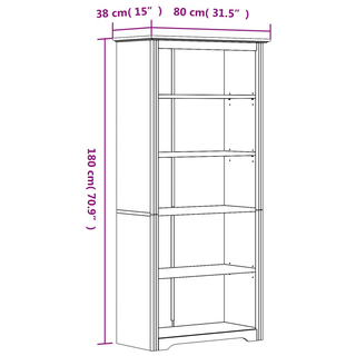 Bookcase BODO Grey - Solid Wood Pine, 5-Tier, 80x38x180 cm - Giant Lobelia