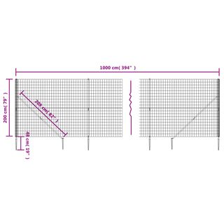 Wire Mesh Fence with Spike Anchors Green 2x10 m - Giant Lobelia